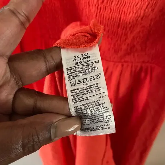 Old Navy Linen Blend Slip Dress Womens XXL Tall Warm Sunset Orange Summer Casual - Picture 7 of 11